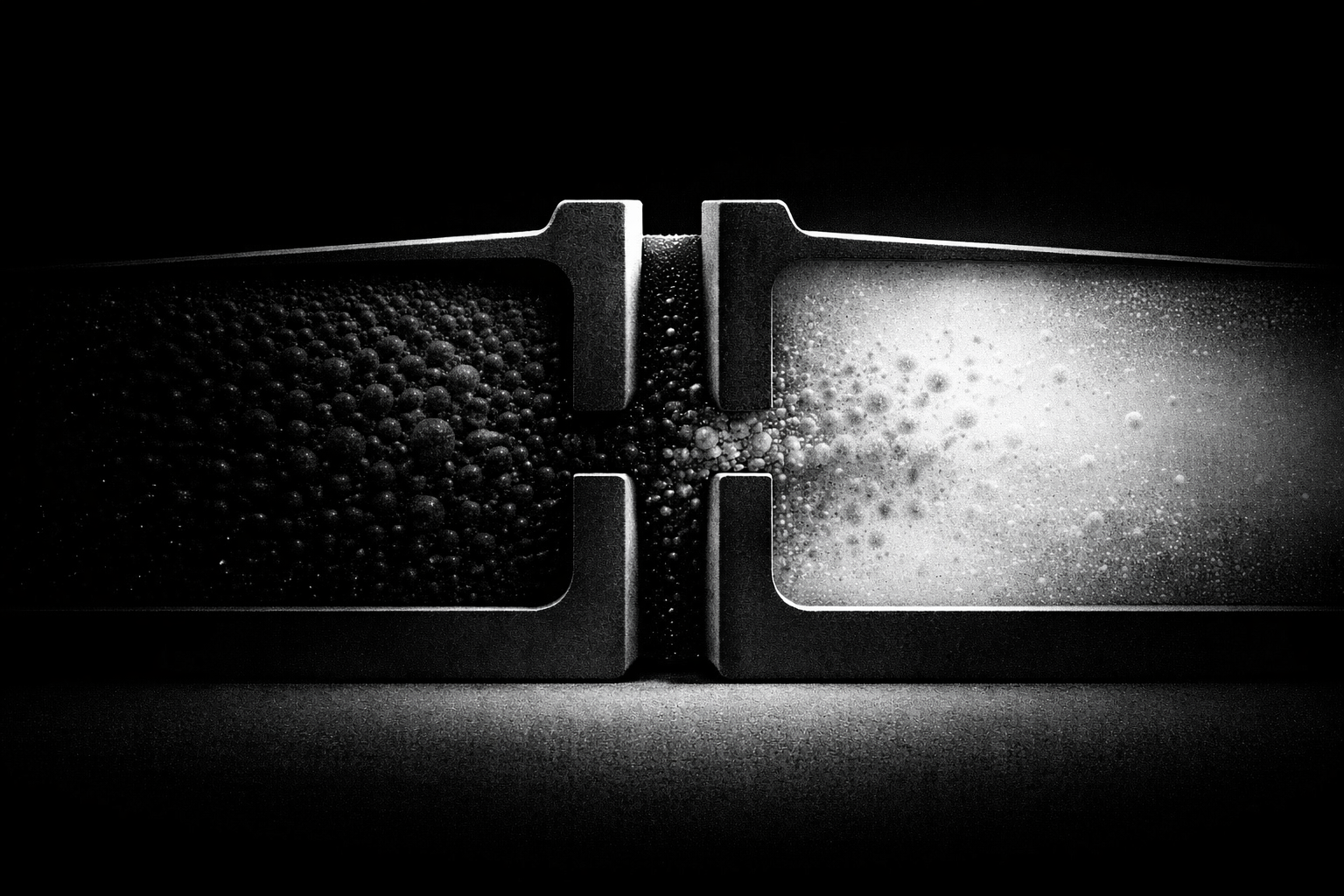 Central boundary separating two unequal regions with constrained exchange and unresolved distribution